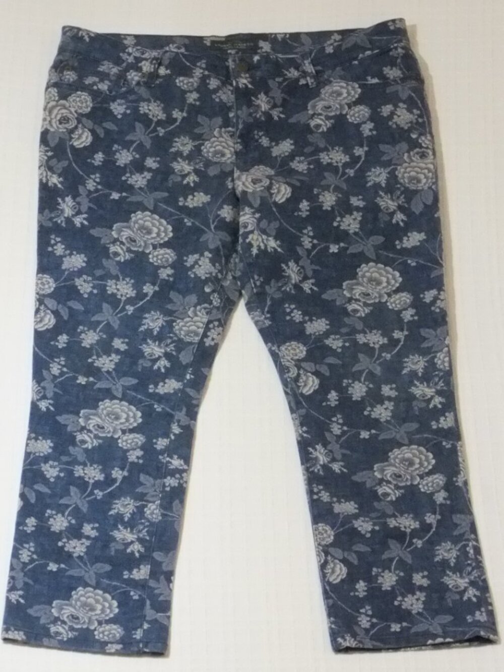 Lauren Ralph Lauren Jeans Womens 16 Blue Floral Ankle 5 Pocket Cotton Blend